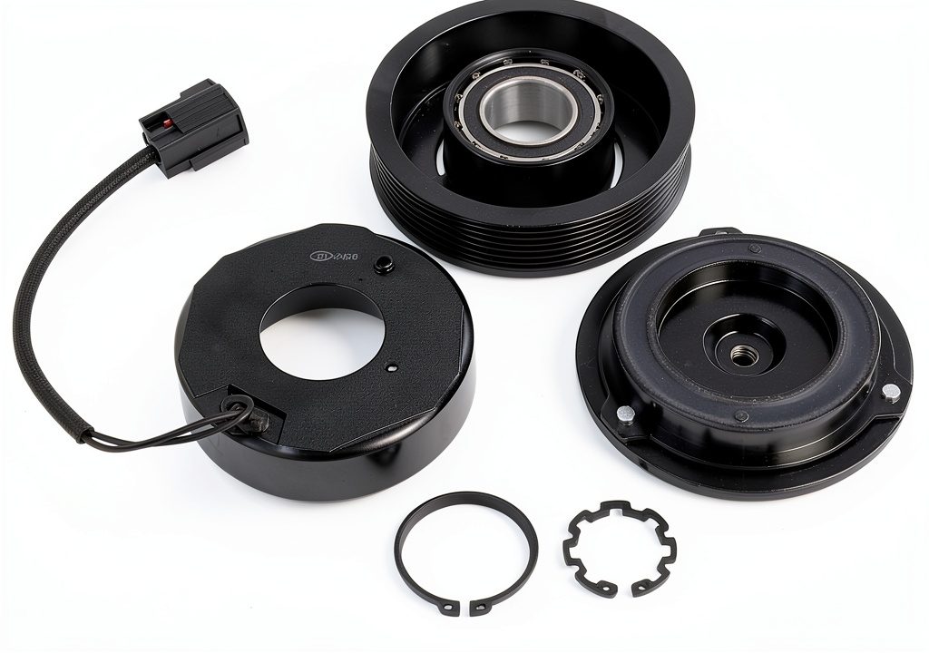ECCPP A/C compressor clutch installed in a vehicle engine bay